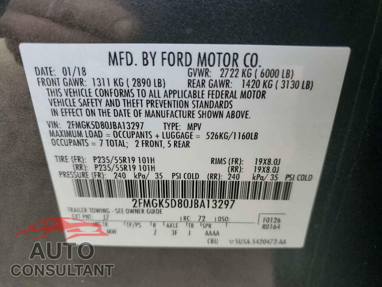 FORD FLEX 2018 - 2FMGK5D80JBA13297