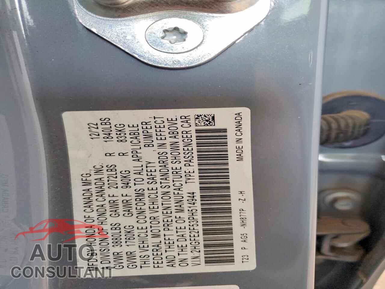 HONDA CIVIC 2023 - 2HGFE2F53PH514944