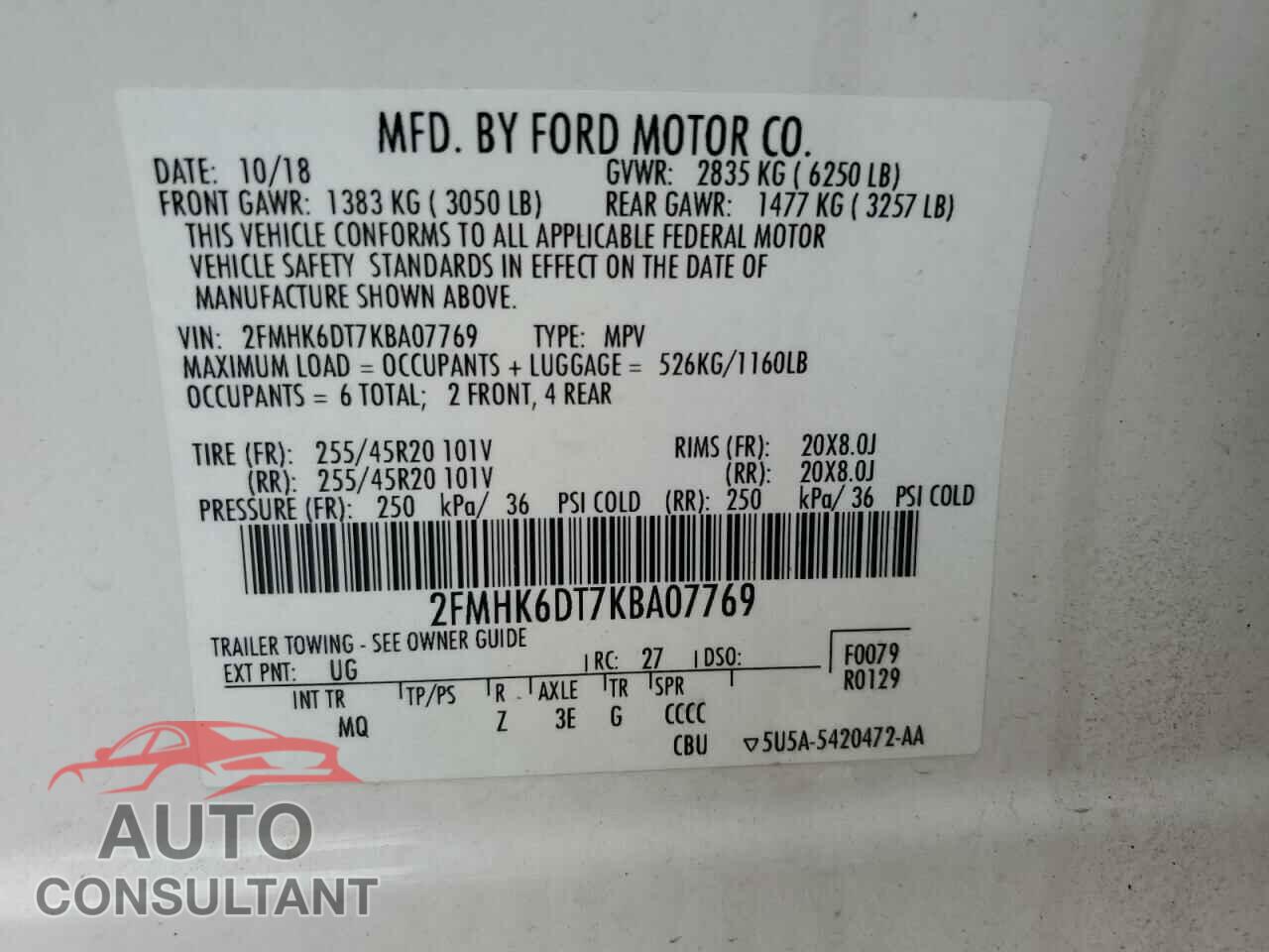 FORD FLEX 2019 - 2FMHK6DT7KBA07769