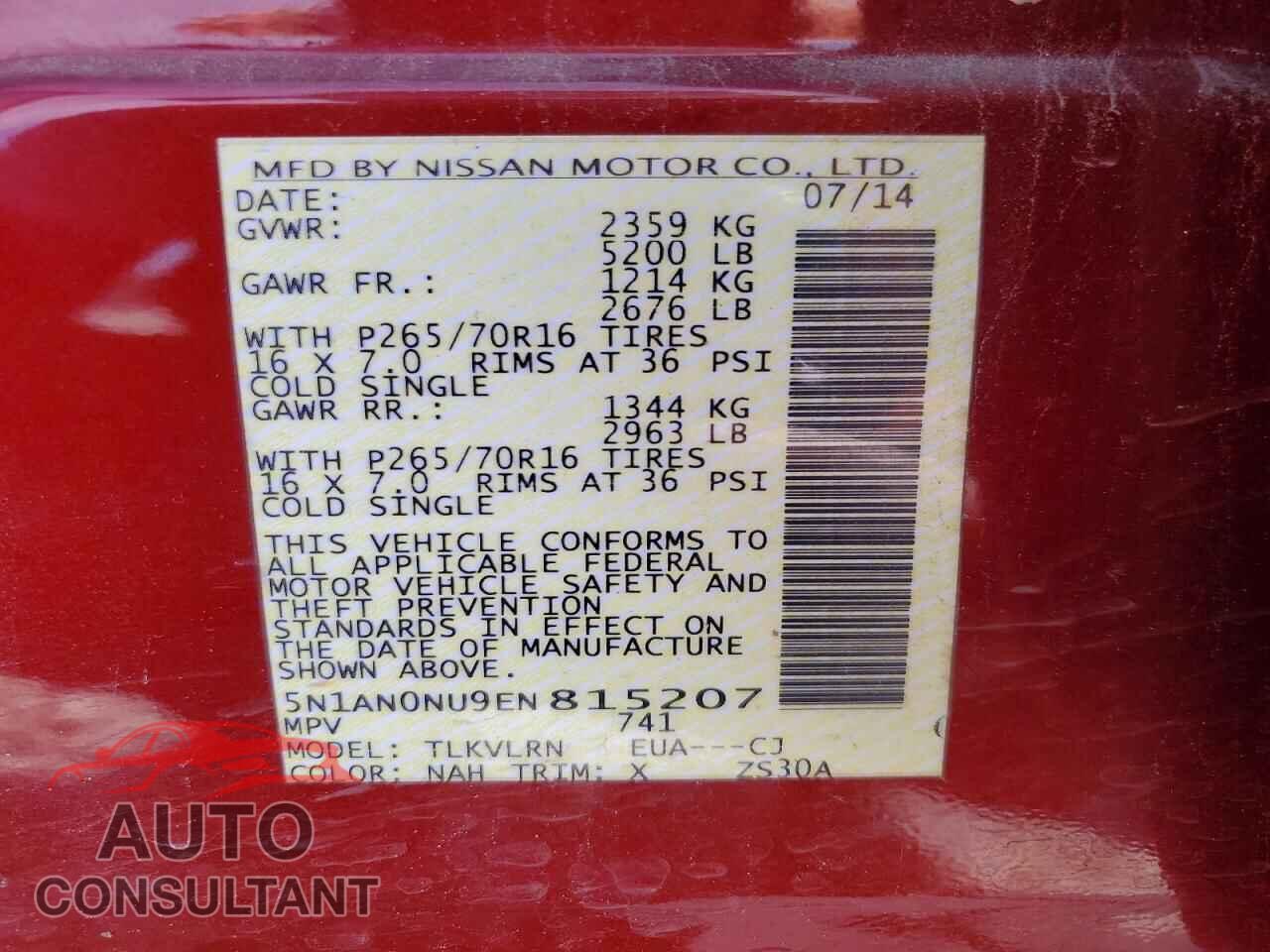 NISSAN XTERRA 2014 - 5N1AN0NU9EN815207