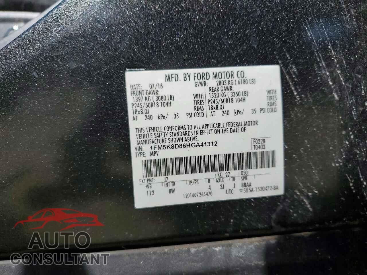 FORD EXPLORER 2017 - 1FM5K8D86HGA41312