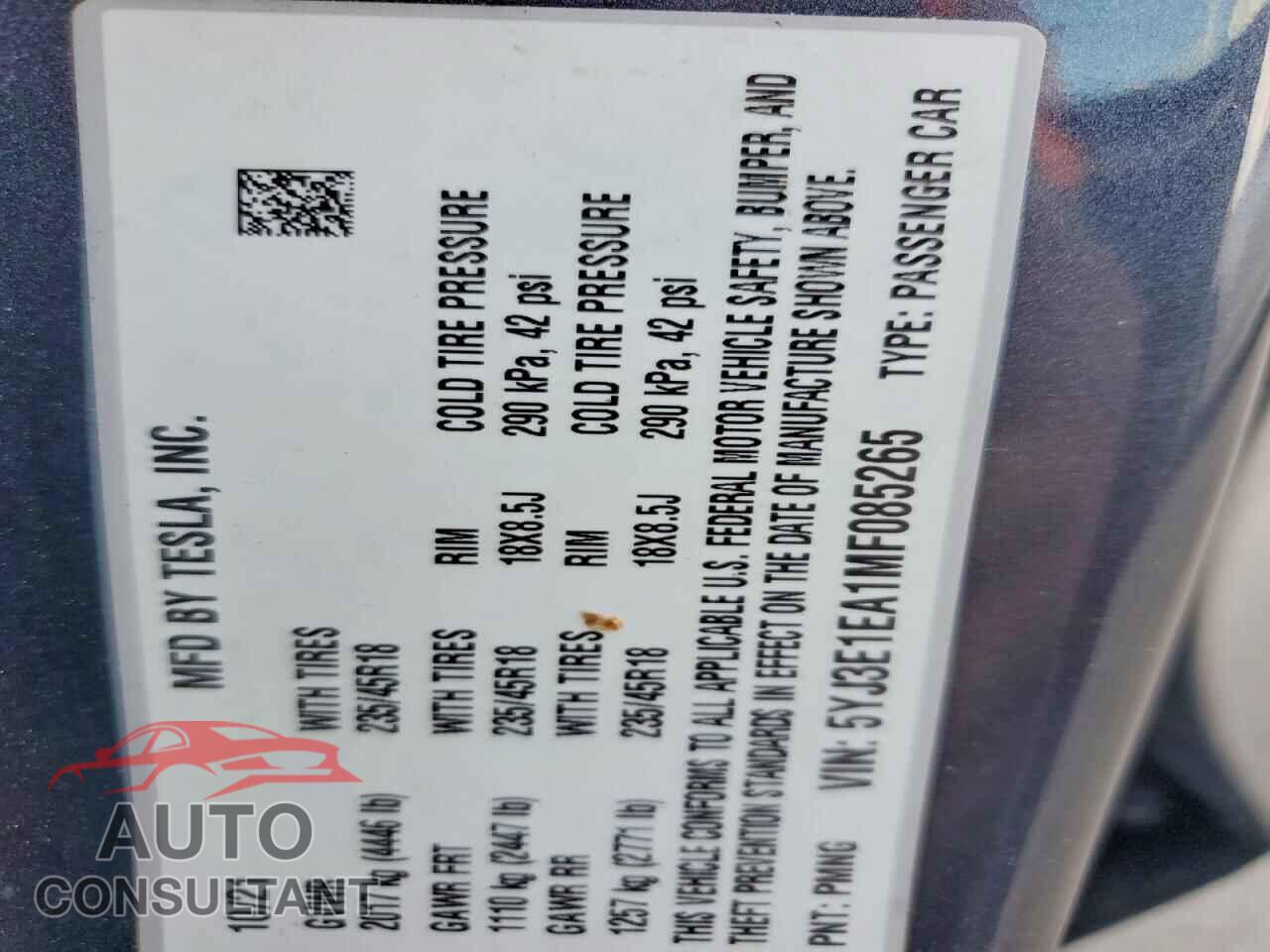 TESLA MODEL 3 2021 - 5YJ3E1EA1MF085265