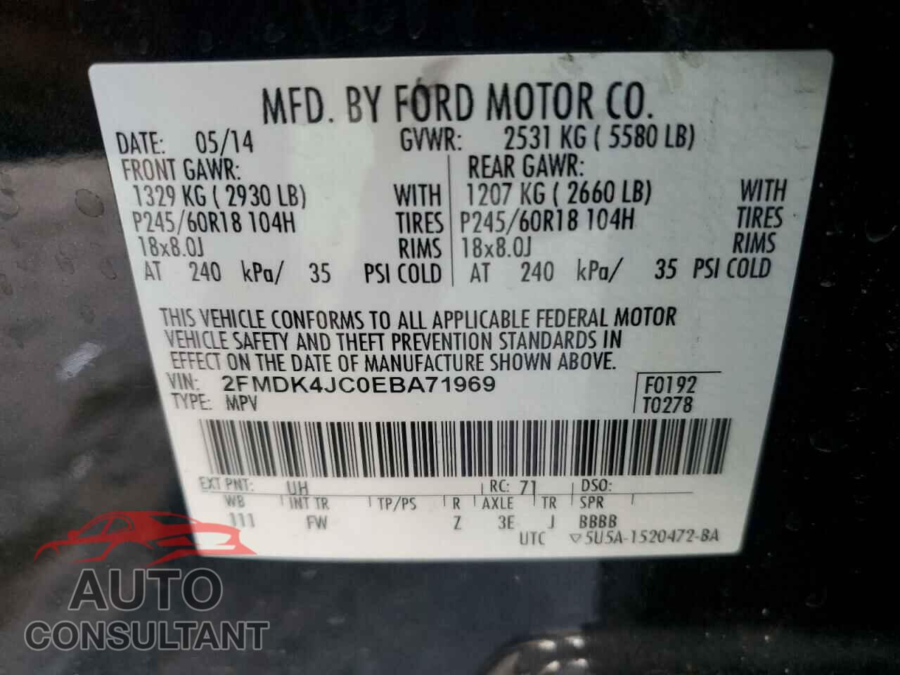 FORD EDGE 2014 - 2FMDK4JC0EBA71969