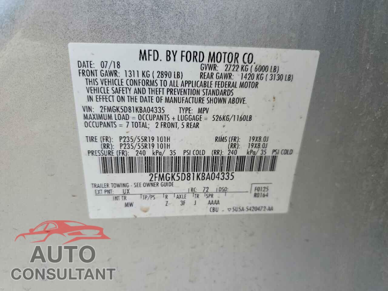 FORD FLEX 2019 - 2FMGK5D81KBA04335