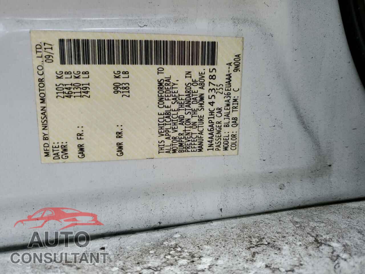 NISSAN MAXIMA 2017 - 1N4AA6AP1HC453785