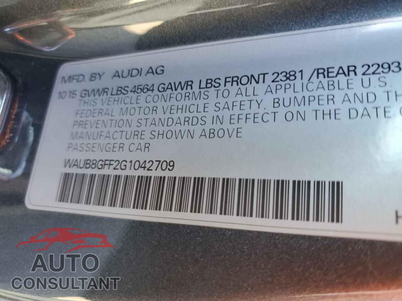 AUDI A3 2016 - WAUB8GFF2G1042709