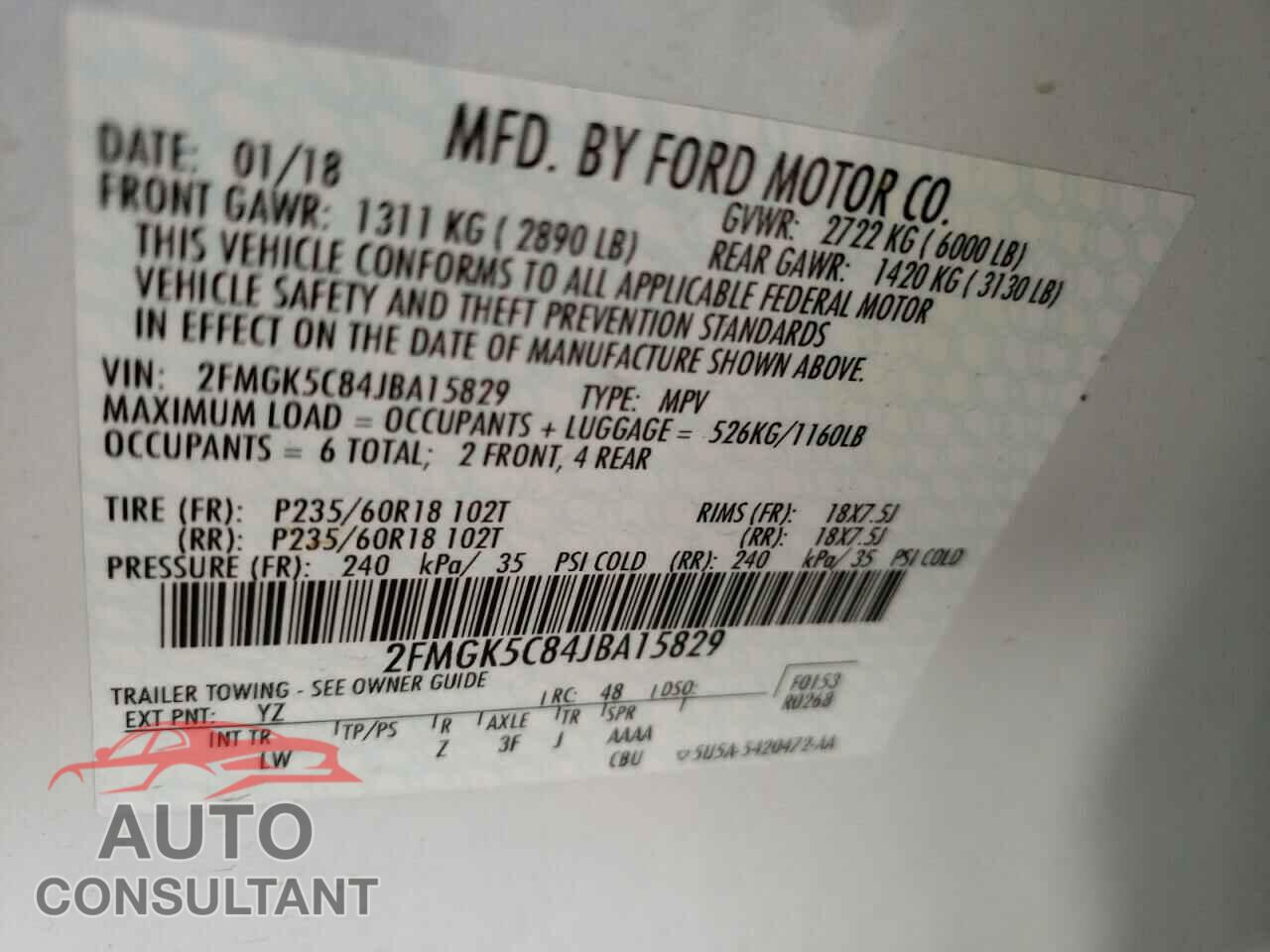FORD FLEX 2018 - 2FMGK5C84JBA15829