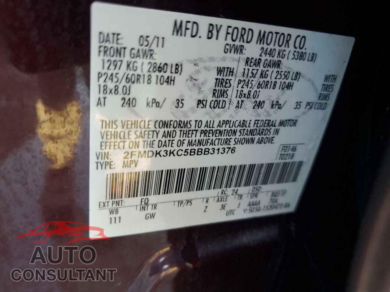FORD EDGE 2011 - 2FMDK3KC5BBB31376