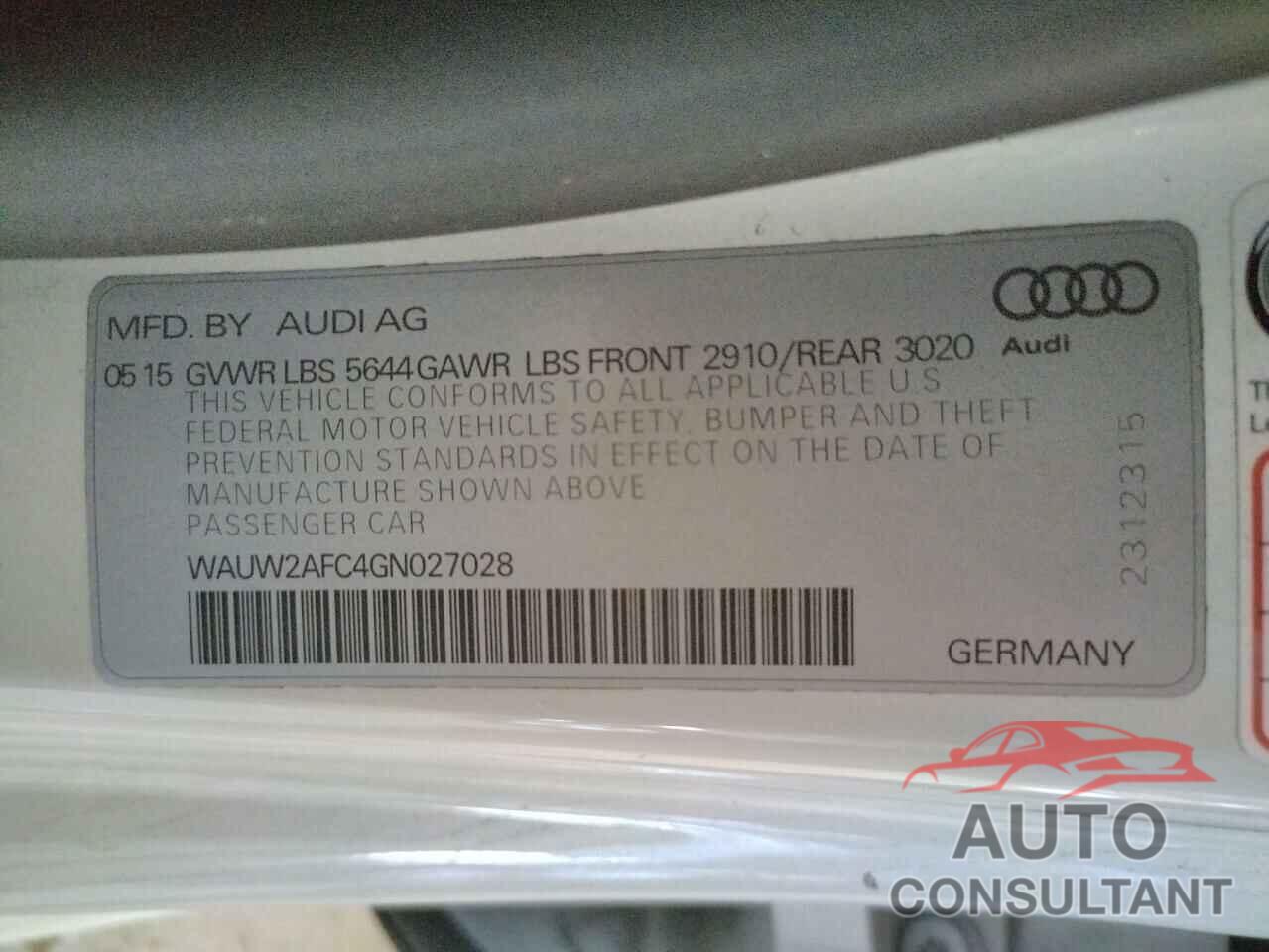 AUDI S7/RS7 2016 - WAUW2AFC4GN027028