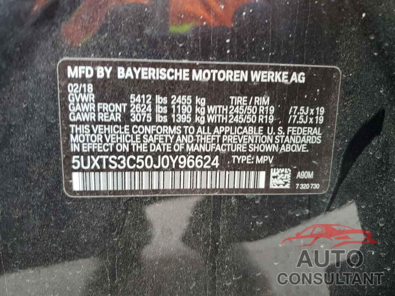 BMW X3 2018 - 5UXTS3C50J0Y96624