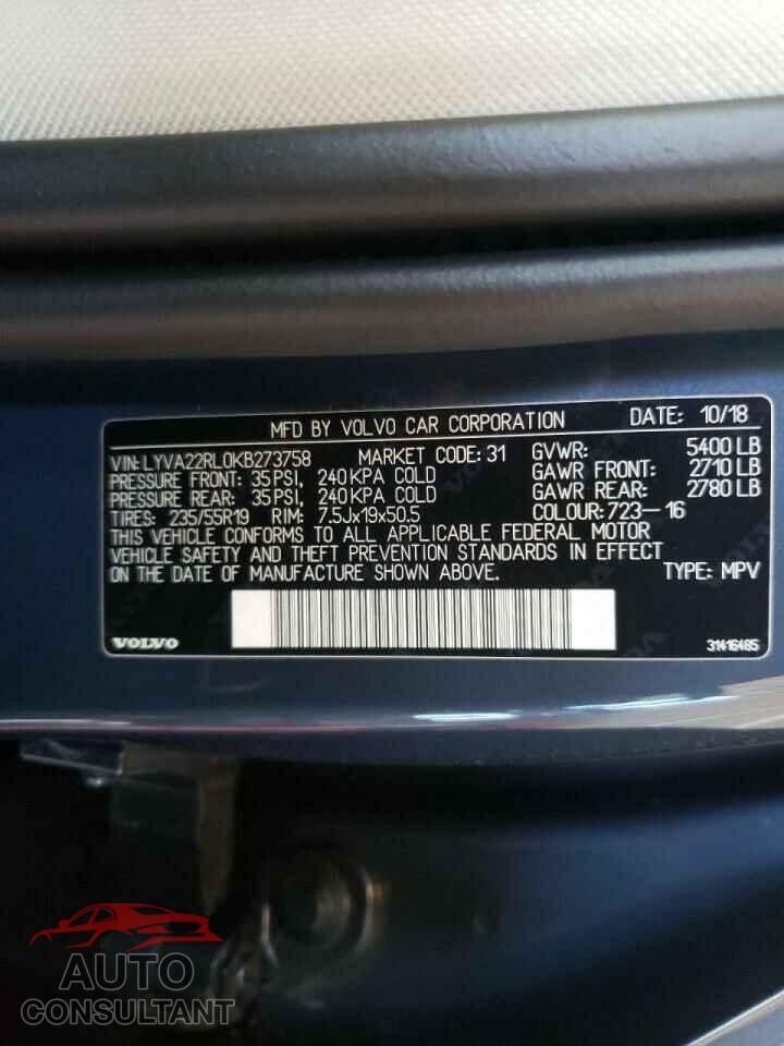 VOLVO XC60 2019 - LYVA22RL0KB273758