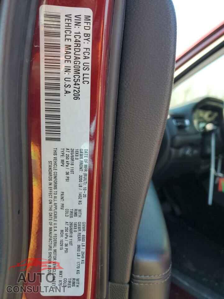 DODGE DURANGO 2021 - 1C4RDJAG0MC547206