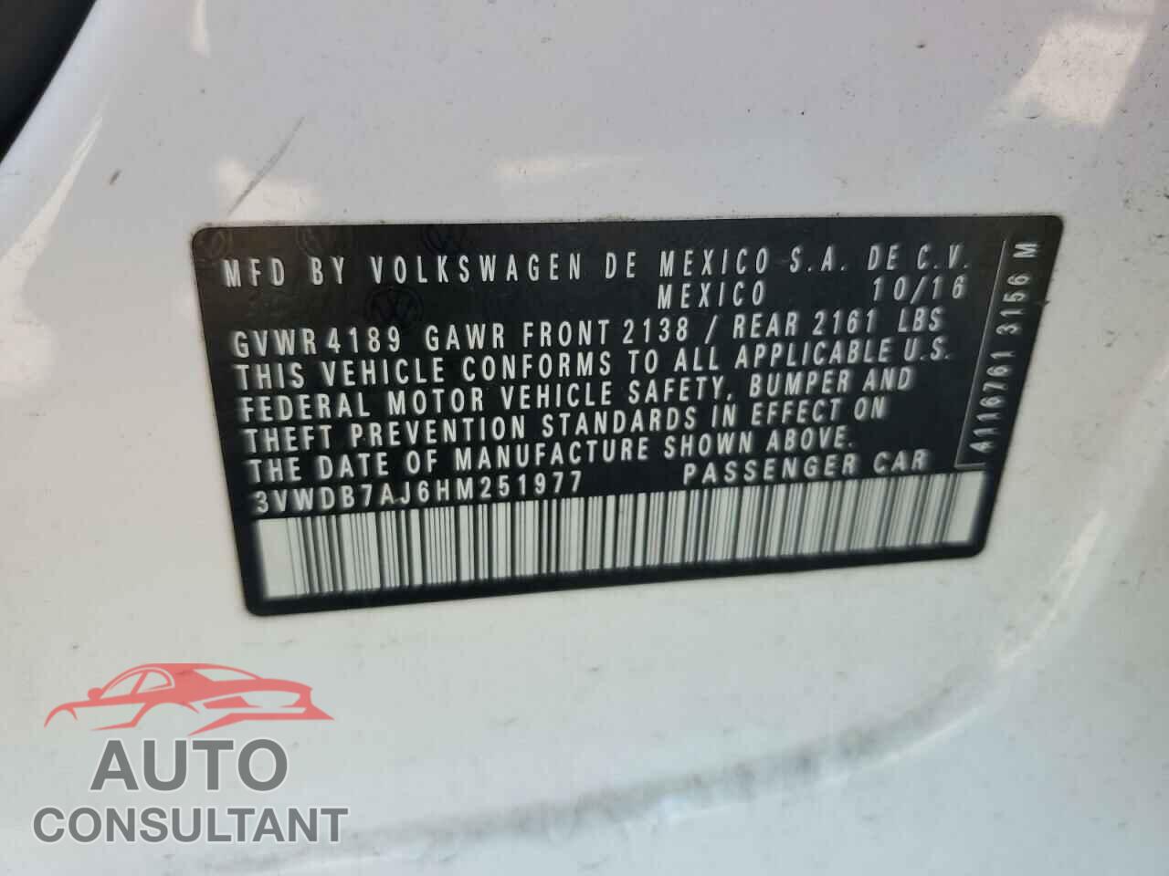 VOLKSWAGEN JETTA 2017 - 3VWDB7AJ6HM251977