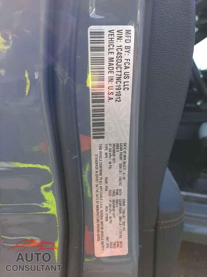 DODGE DURANGO 2022 - 1C4SDJCT7NC191012