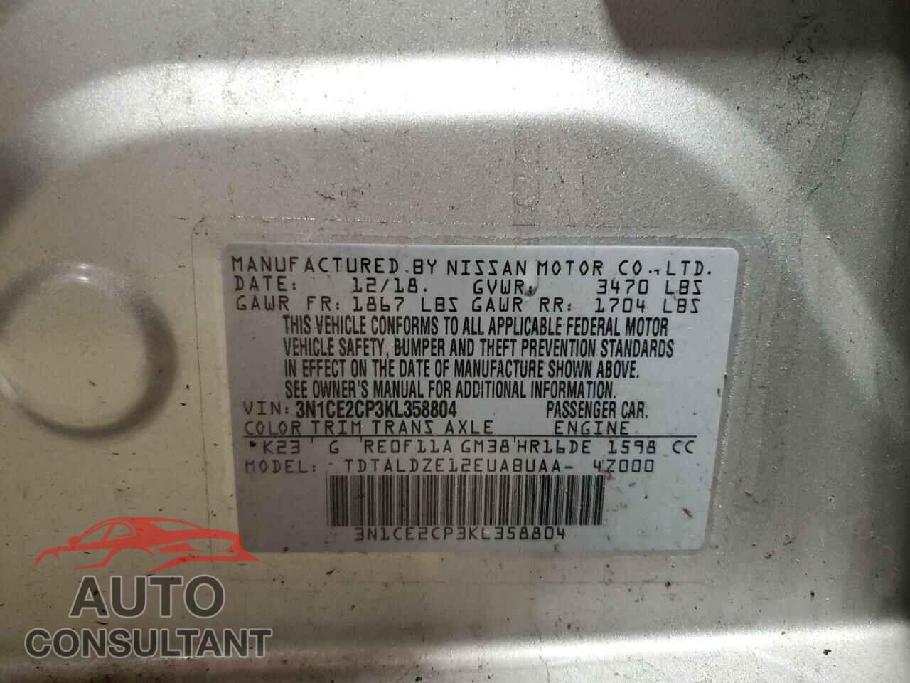 NISSAN VERSA 2019 - 3N1CE2CP3KL358804