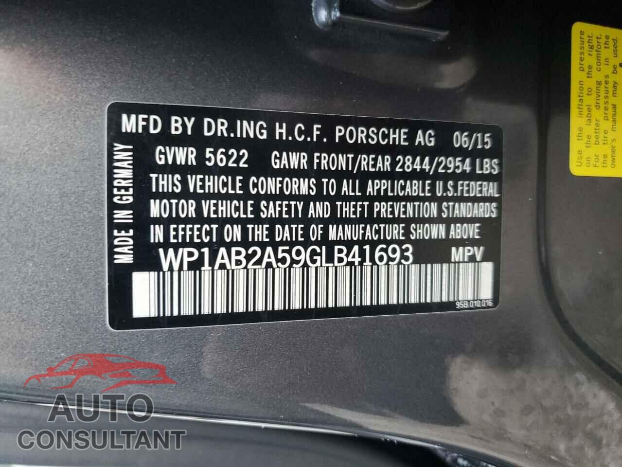 PORSCHE MACAN 2016 - WP1AB2A59GLB41693