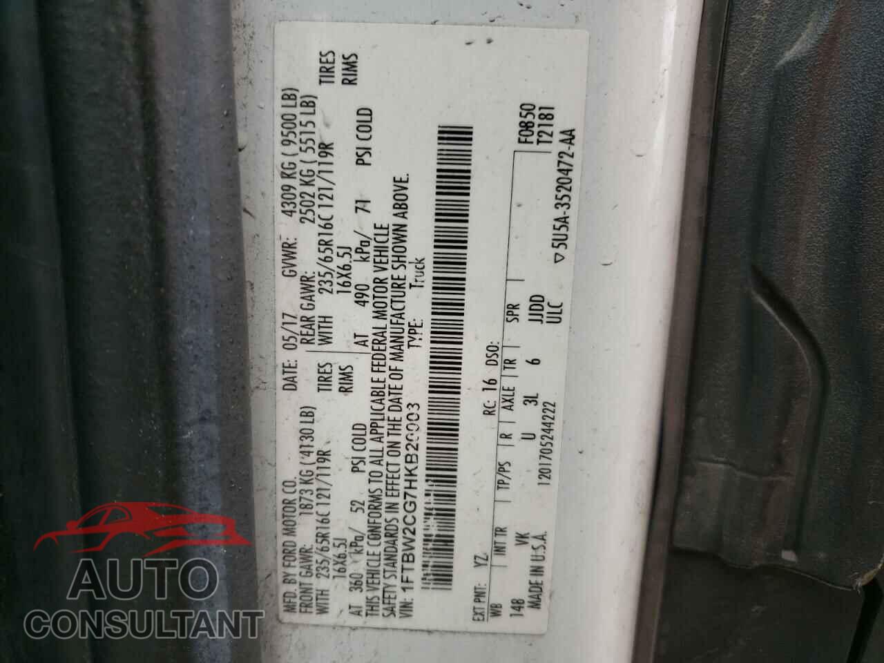 FORD TRANSIT CO 2017 - 1FTBW2CG7HKB20003