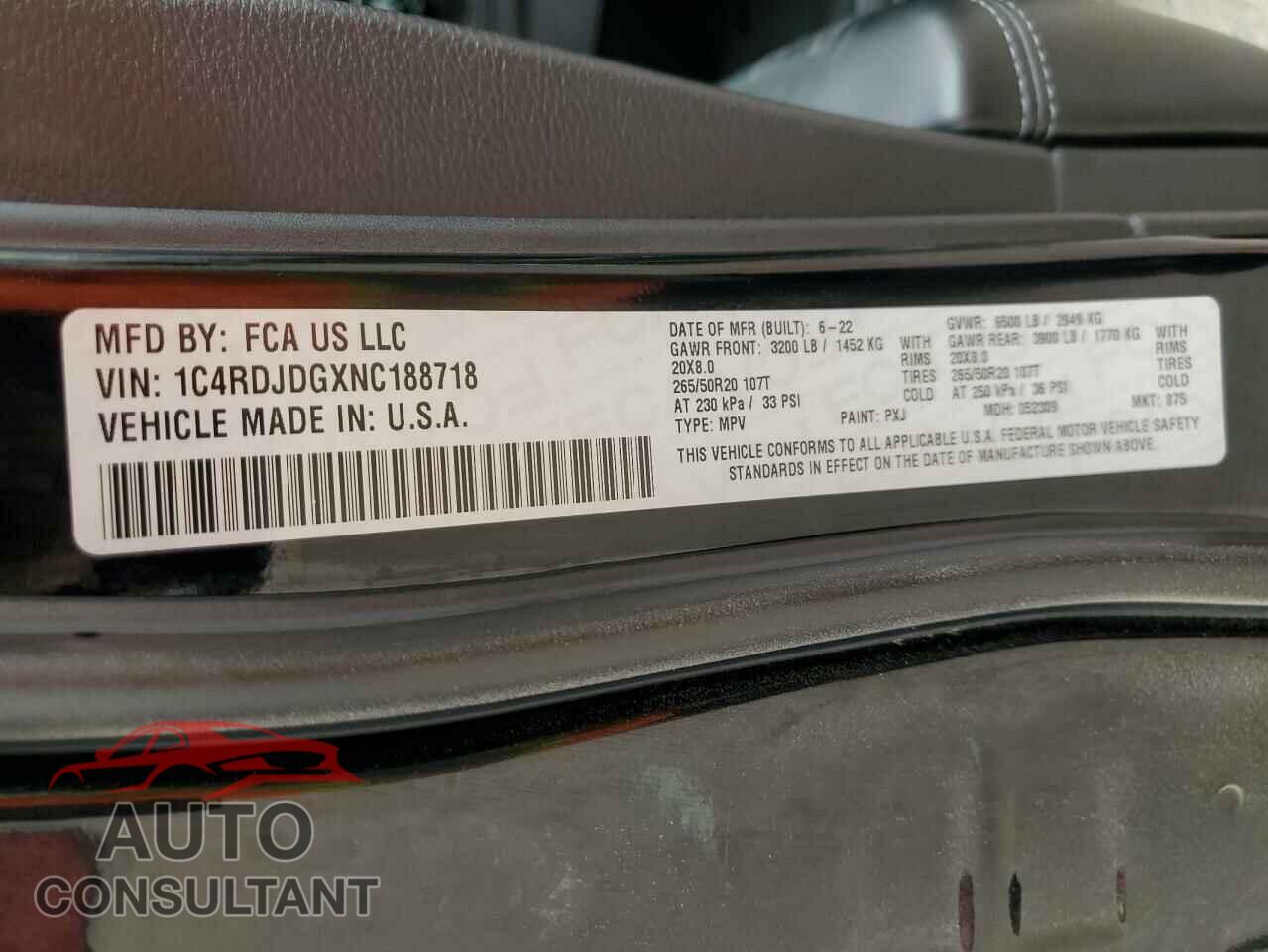 DODGE DURANGO 2022 - 1C4RDJDGXNC188718