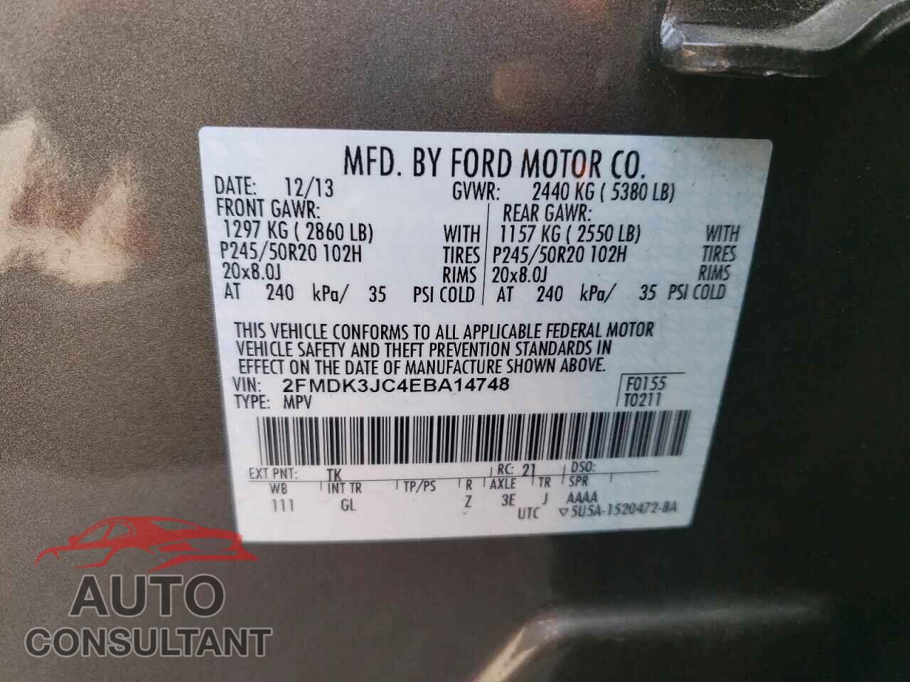 FORD EDGE 2014 - 2FMDK3JC4EBA14748