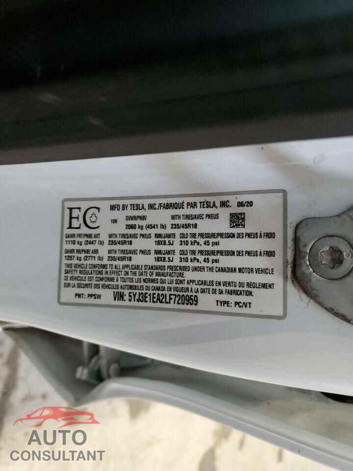 TESLA MODEL 3 2020 - 5YJ3E1EA2LF720959