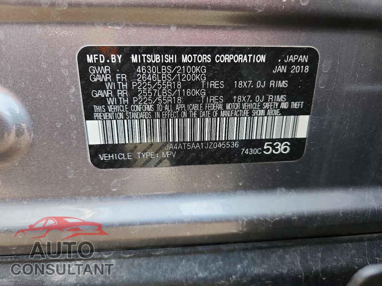 MITSUBISHI ECLIPSE 2018 - JA4AT5AA1JZ045536