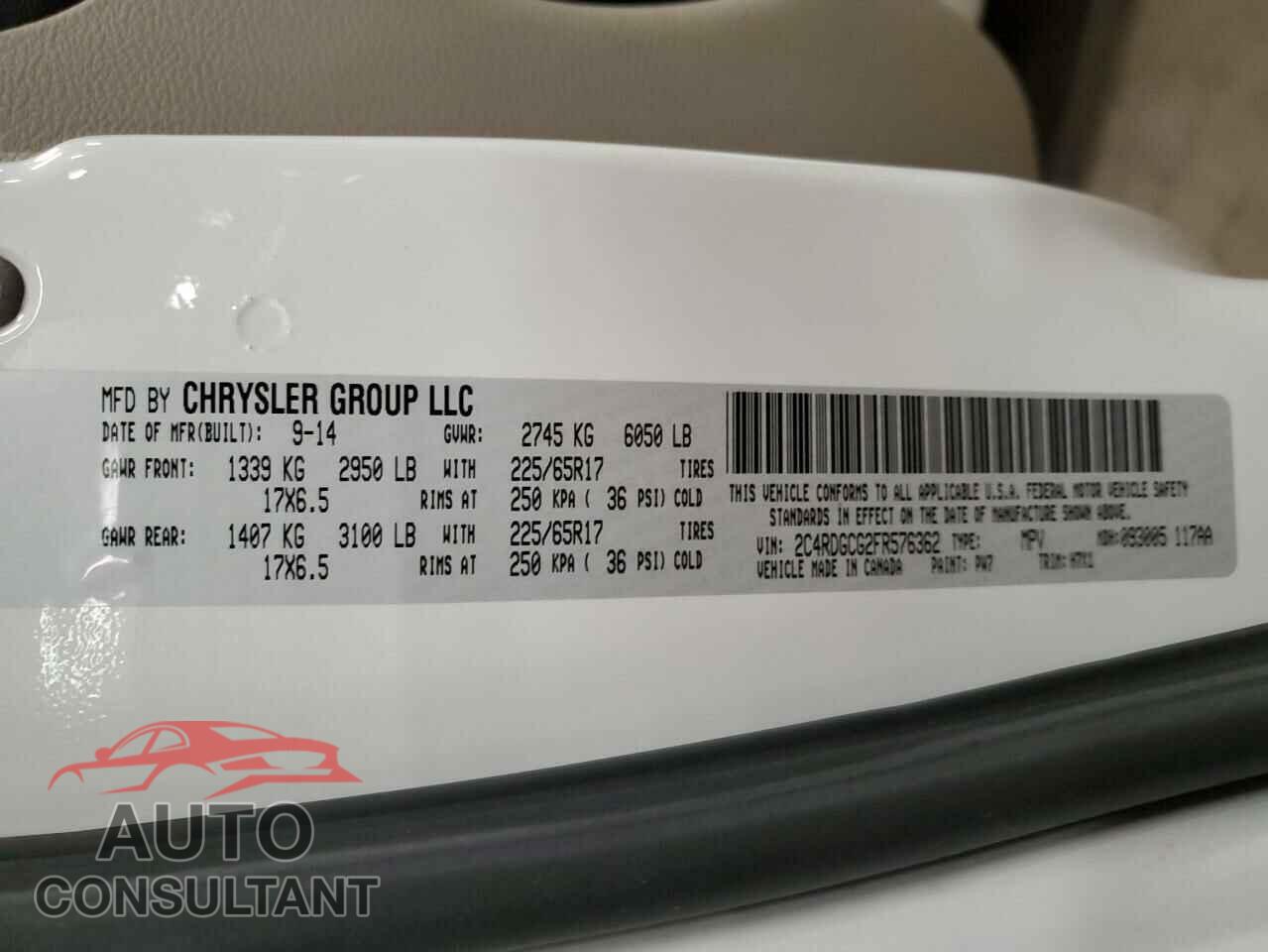 DODGE CARAVAN 2015 - 2C4RDGCG2FR576362