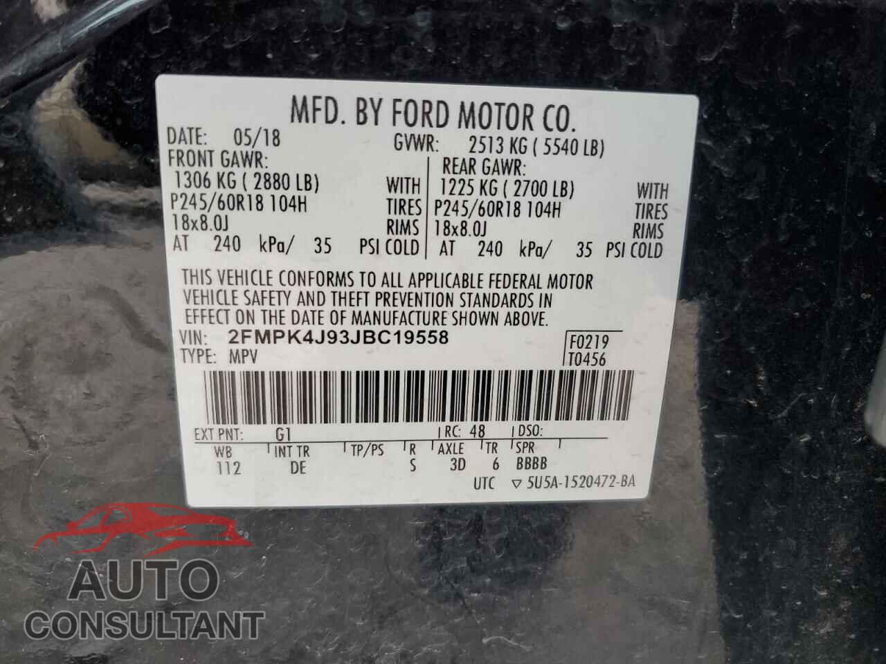 FORD EDGE 2018 - 2FMPK4J93JBC19558