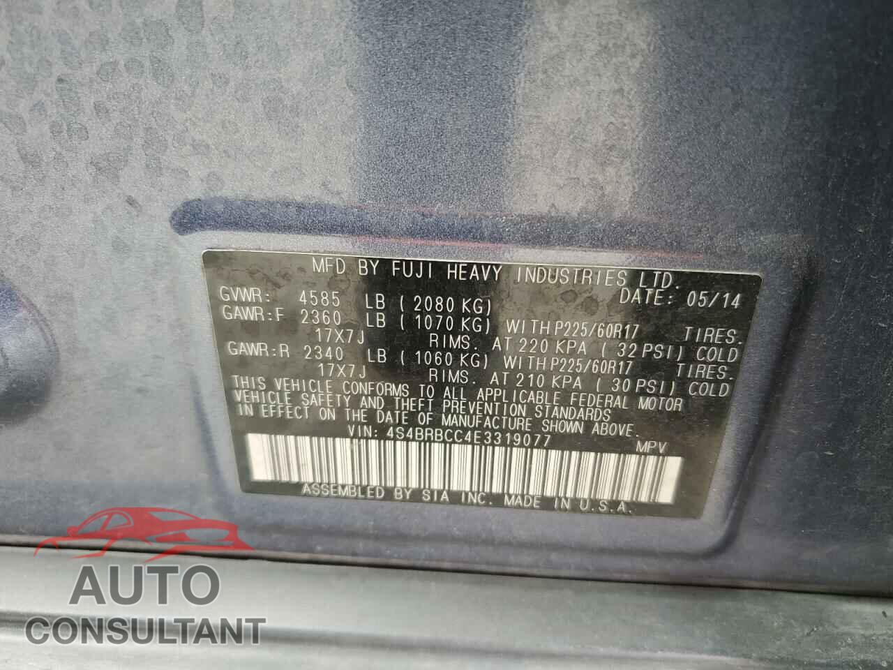SUBARU OUTBACK 2014 - 4S4BRBCC4E3319077