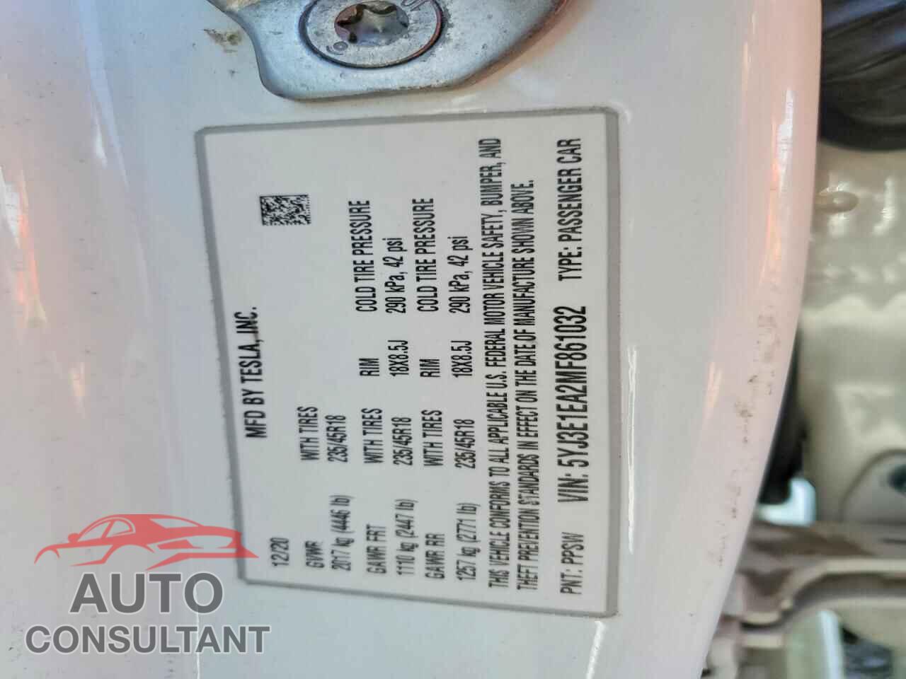 TESLA MODEL 3 2021 - 5YJ3E1EA2MF861032