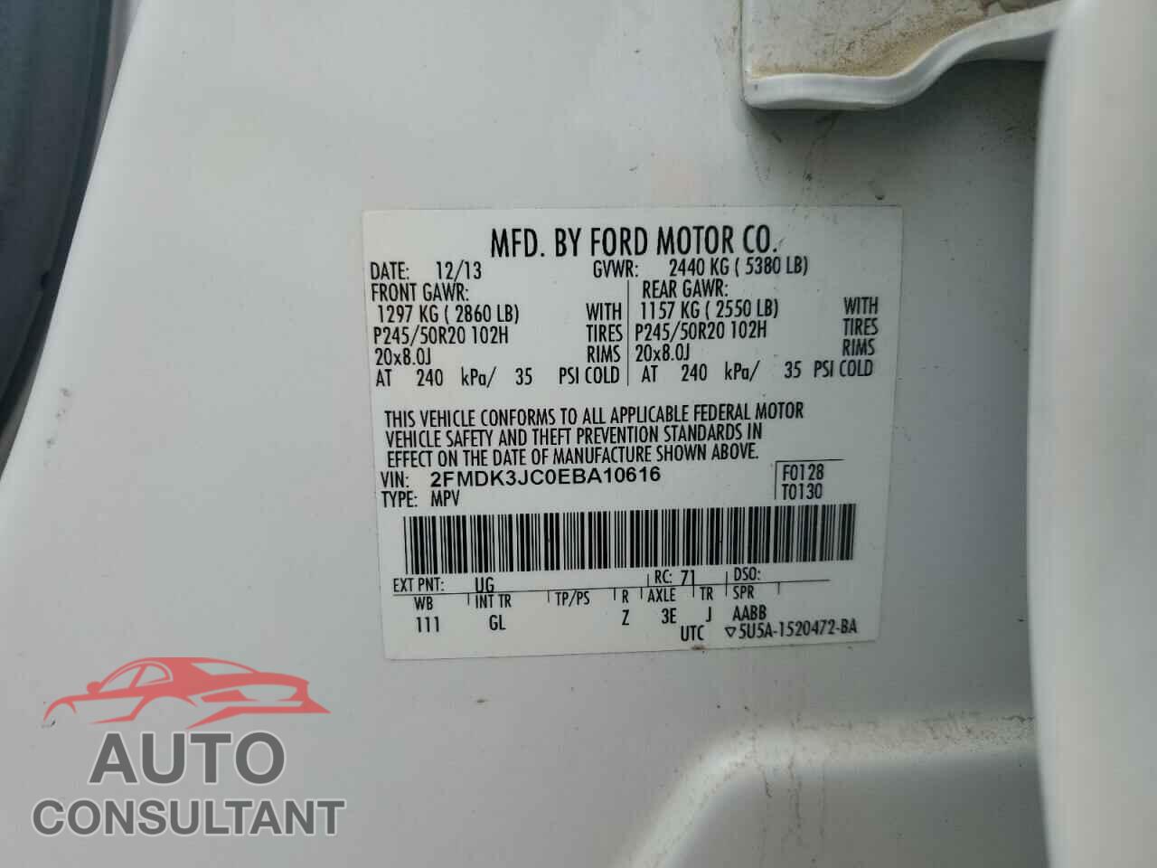 FORD EDGE 2014 - 2FMDK3JC0EBA10616