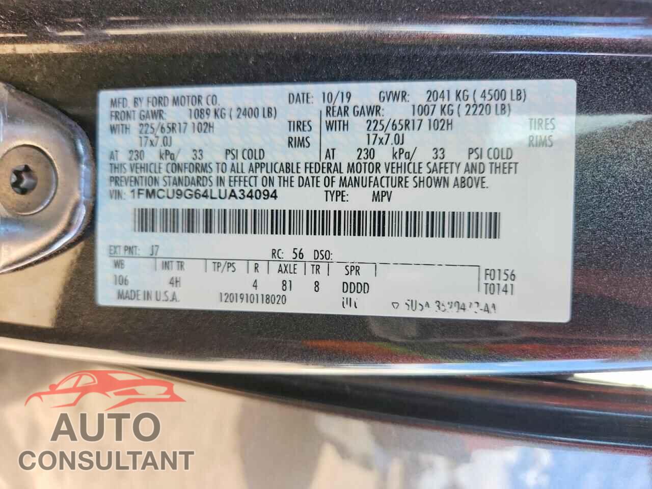 FORD ESCAPE 2020 - 1FMCU9G64LUA34094