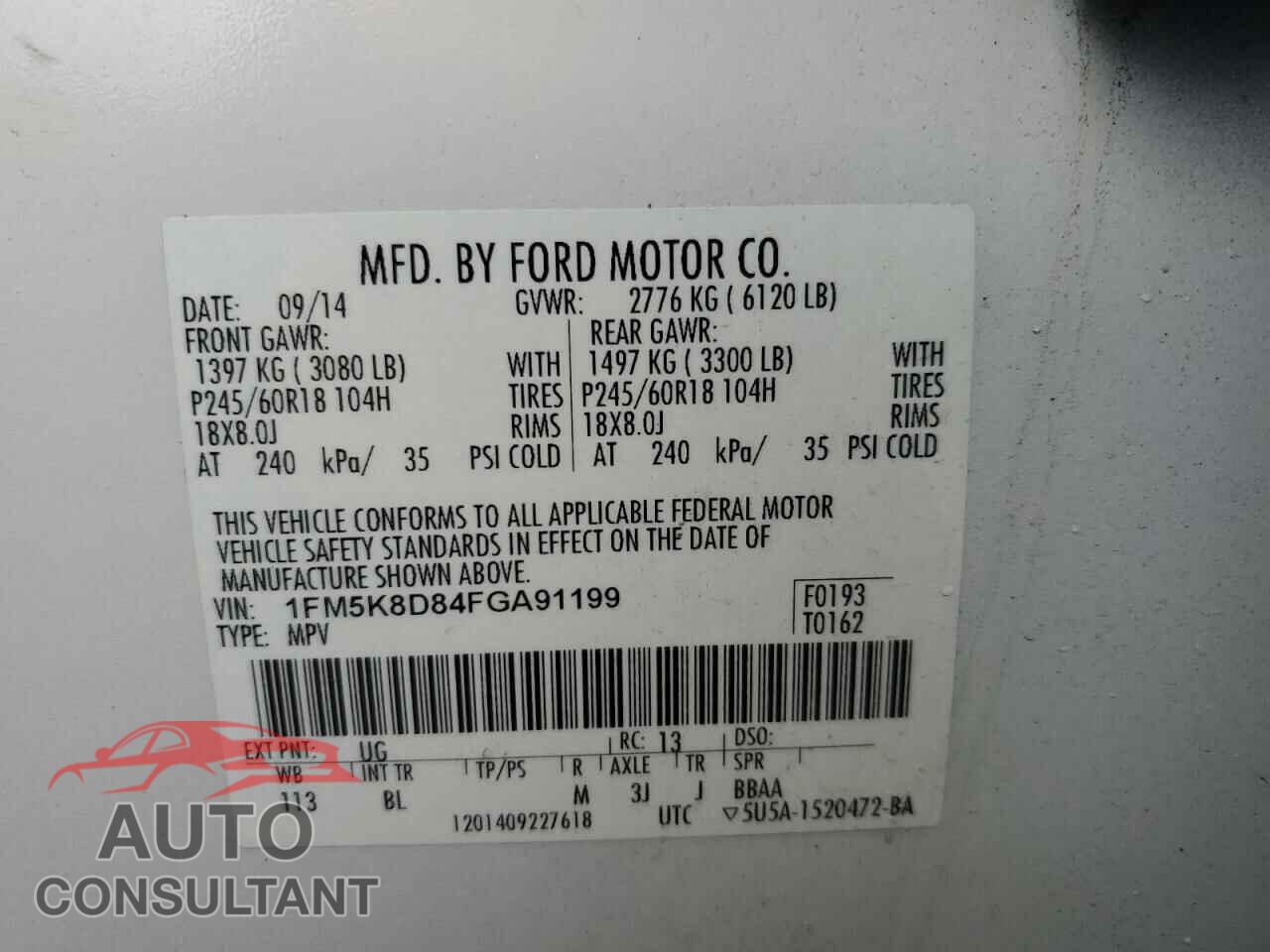 FORD EXPLORER 2015 - 1FM5K8D84FGA91199