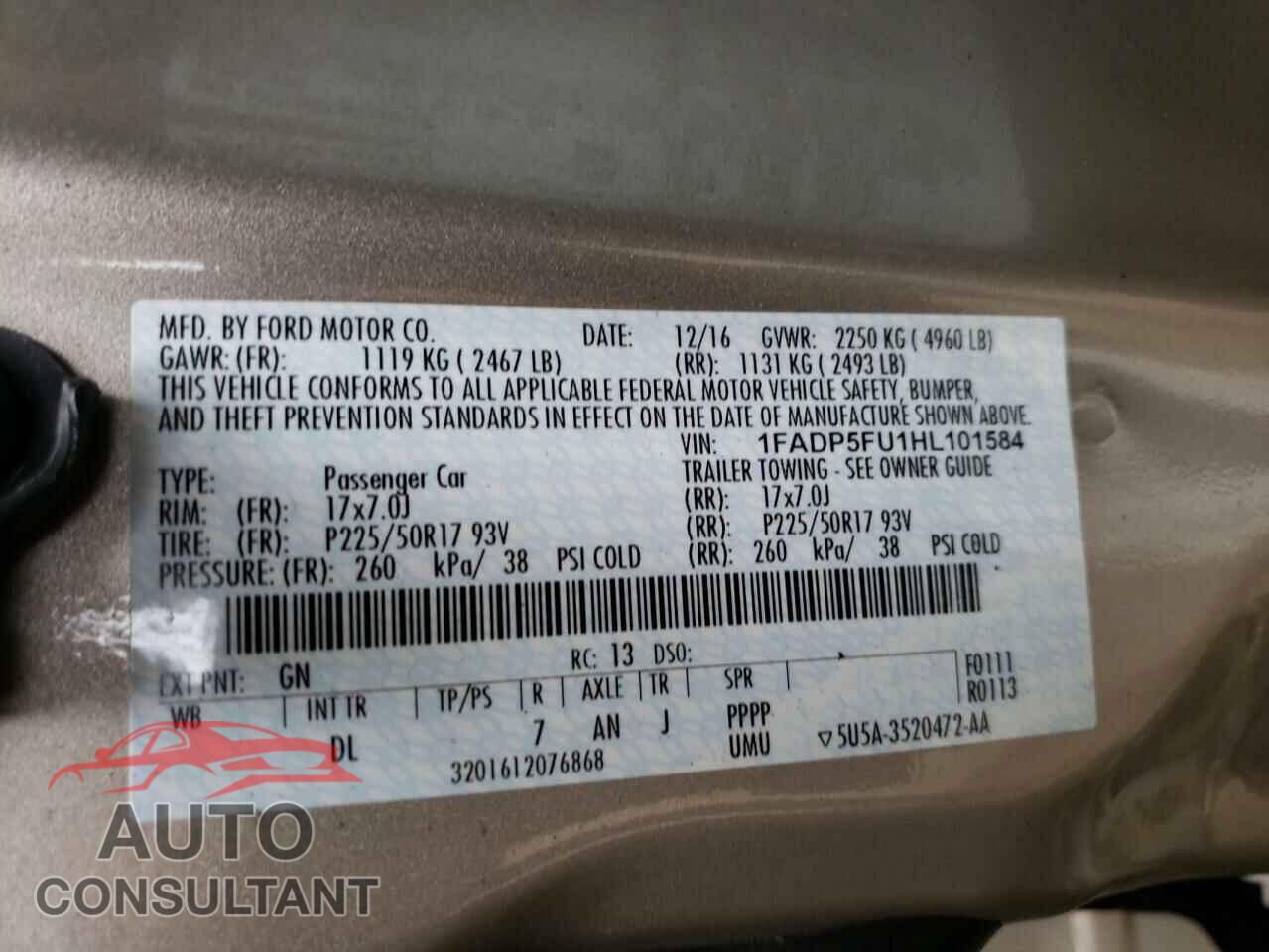 FORD CMAX 2017 - 1FADP5FU1HL101584