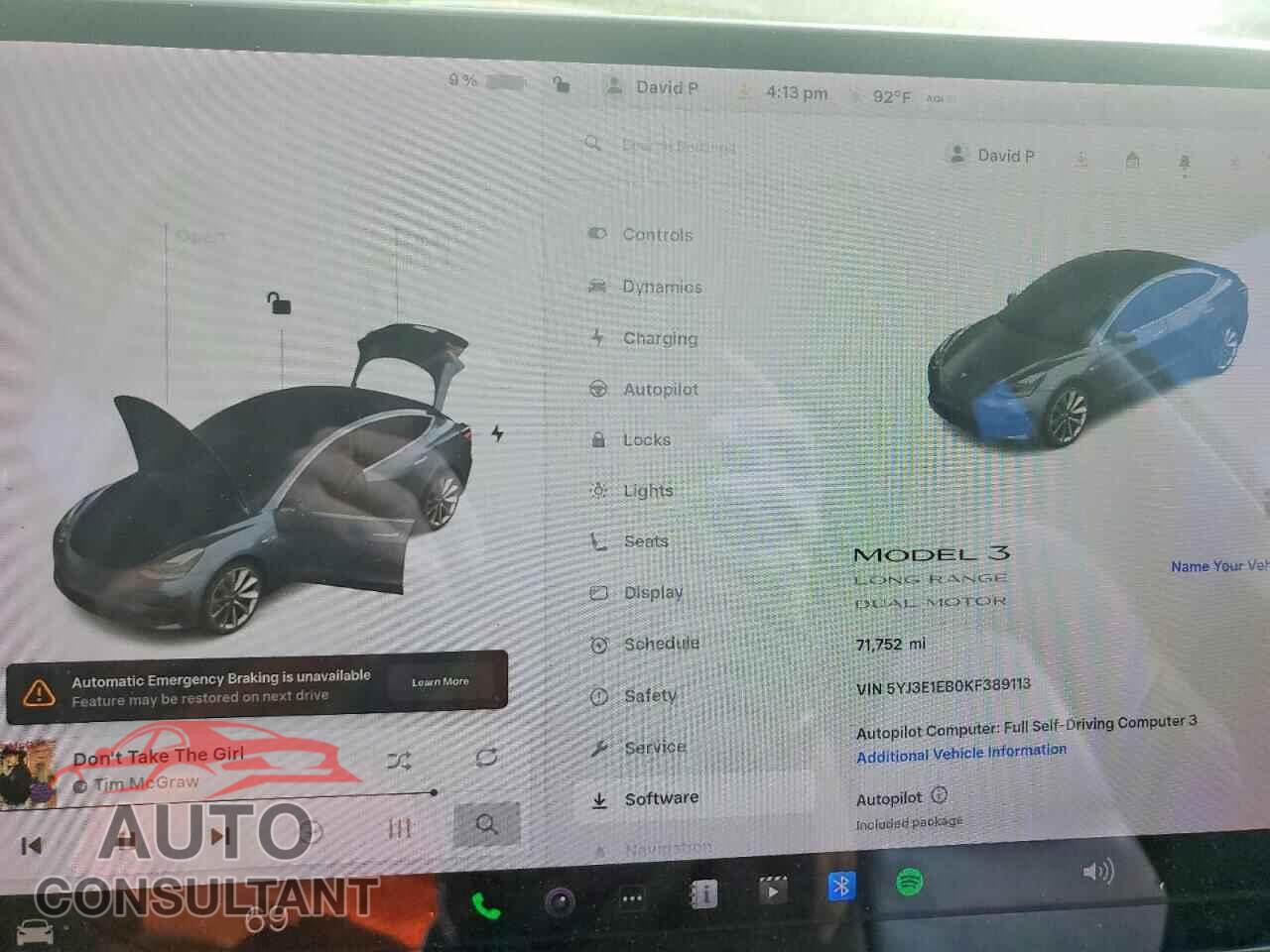 TESLA MODEL 3 2019 - 5YJ3E1EB0KF389113