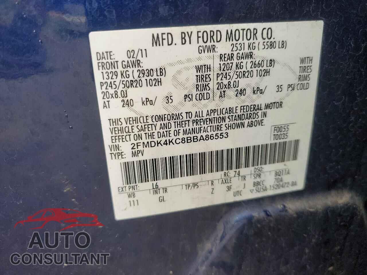 FORD EDGE 2011 - 2FMDK4KC8BBA86553