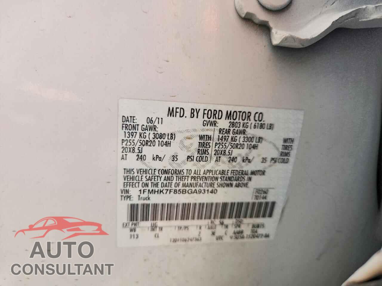 FORD EXPLORER 2011 - 1FMHK7F85BGA93140