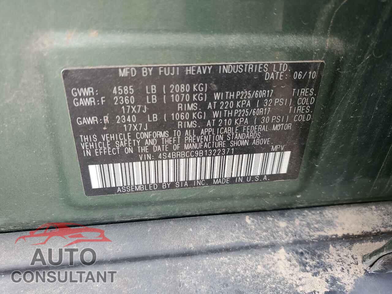 SUBARU OUTBACK 2011 - 4S4BRBCC9B1322371
