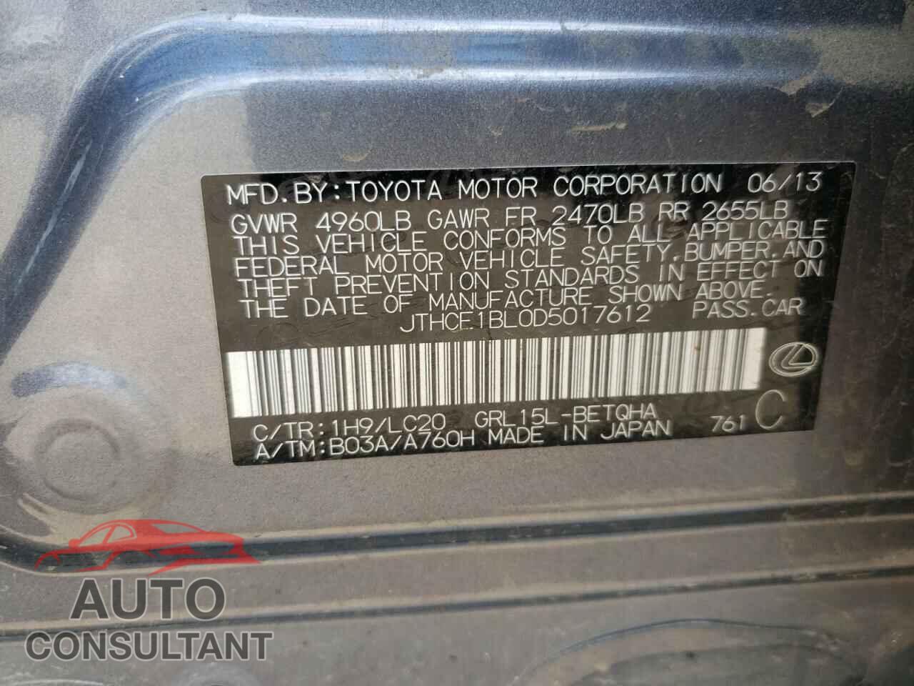 LEXUS GS350 2013 - JTHCE1BL0D5017612