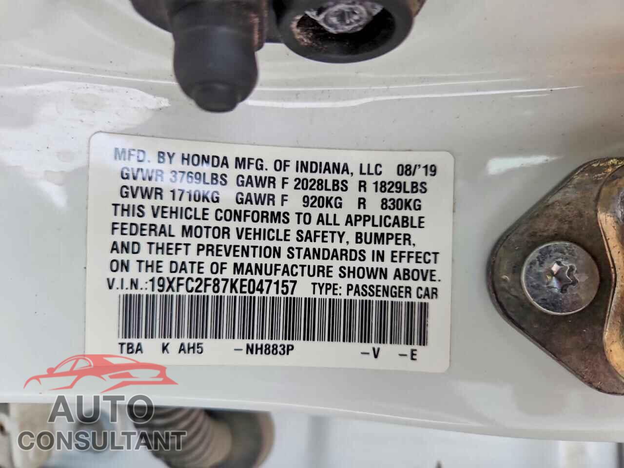 HONDA CIVIC 2019 - 19XFC2F87KE047157