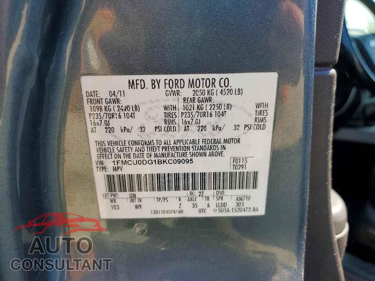 FORD ESCAPE 2011 - 1FMCU0DG1BKC09095