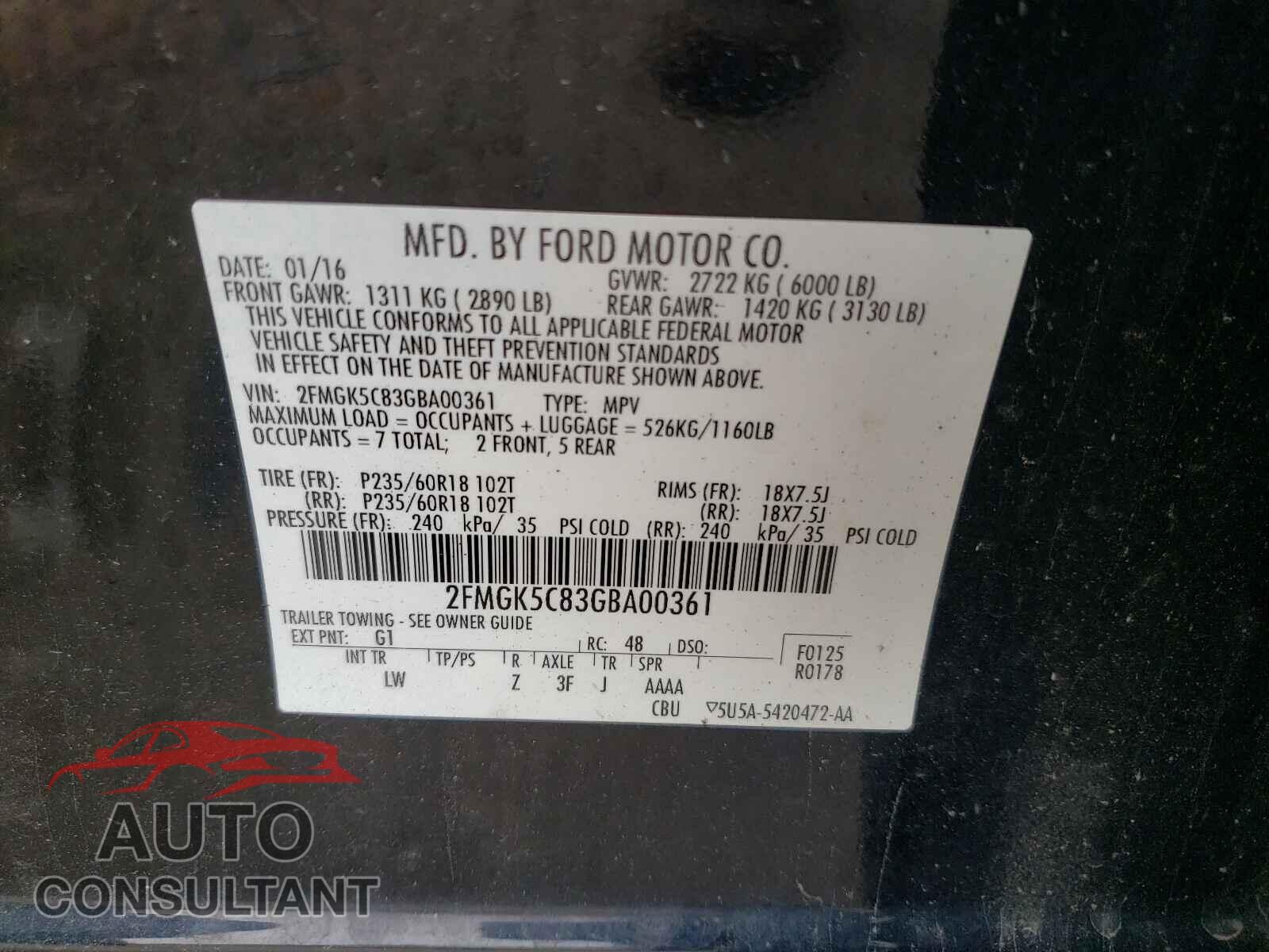 FORD FLEX 2016 - 2FMGK5C83GBA00361