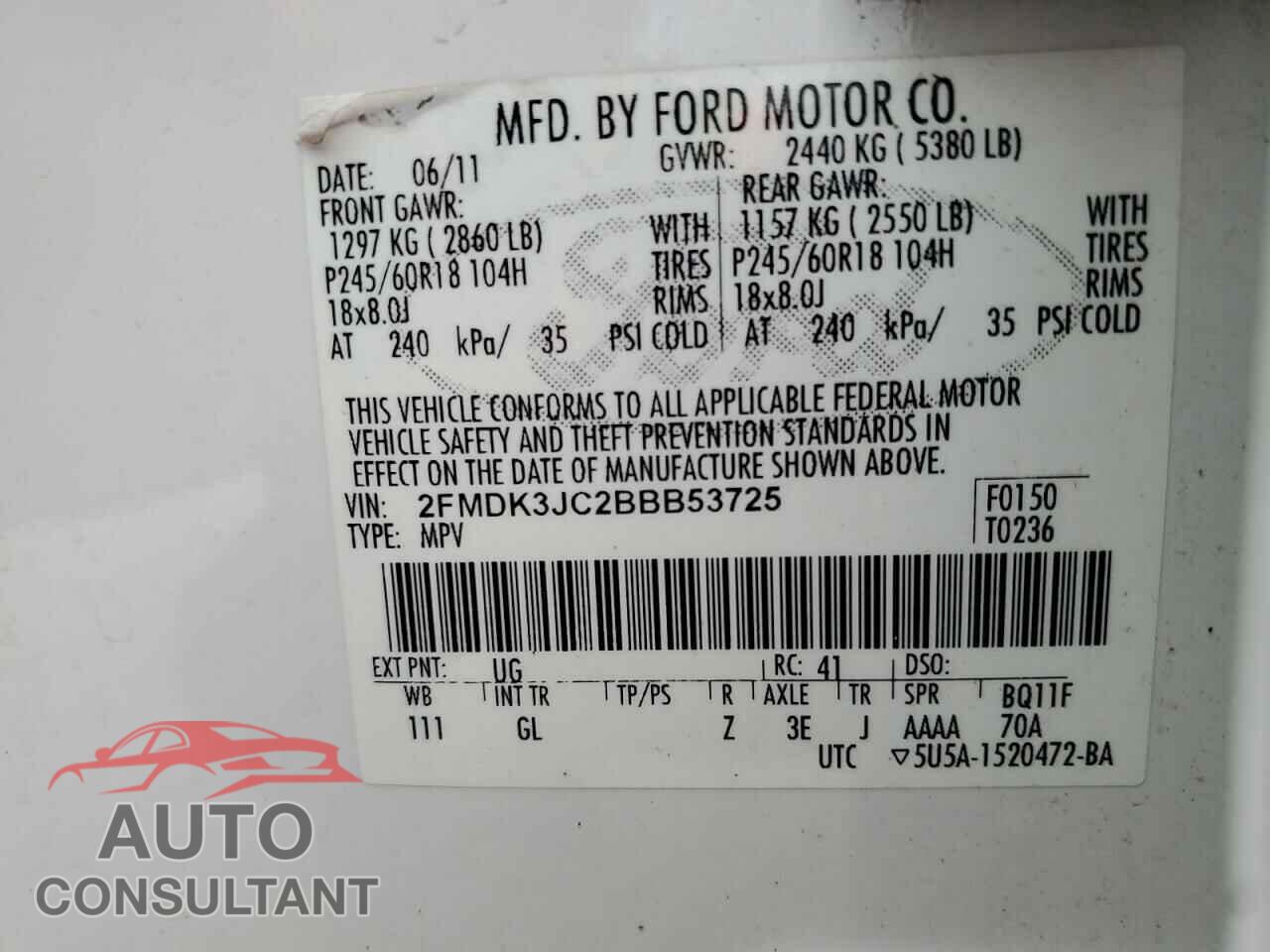 FORD EDGE 2011 - 2FMDK3JC2BBB53725