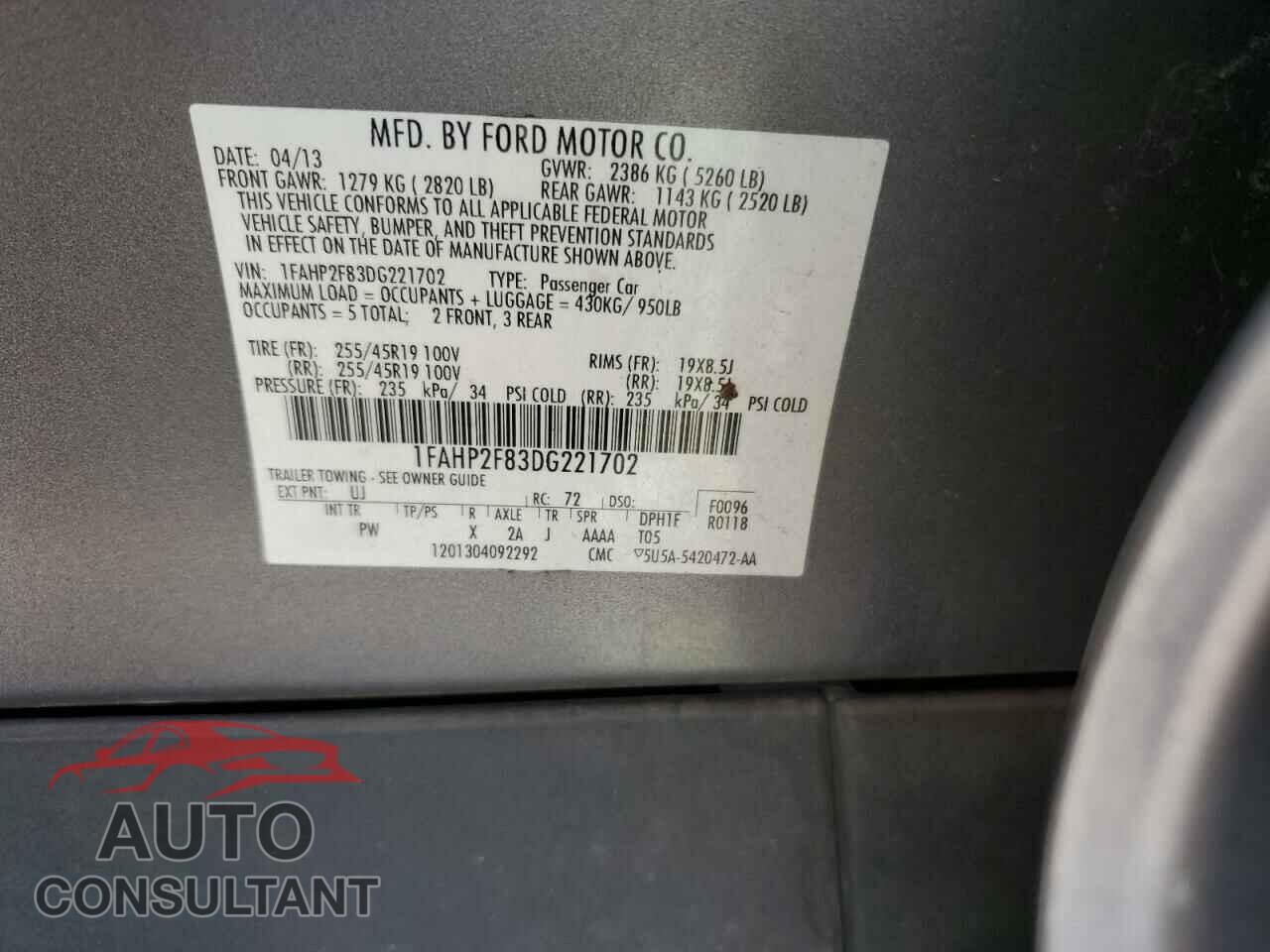 FORD TAURUS 2013 - 1FAHP2F83DG221702