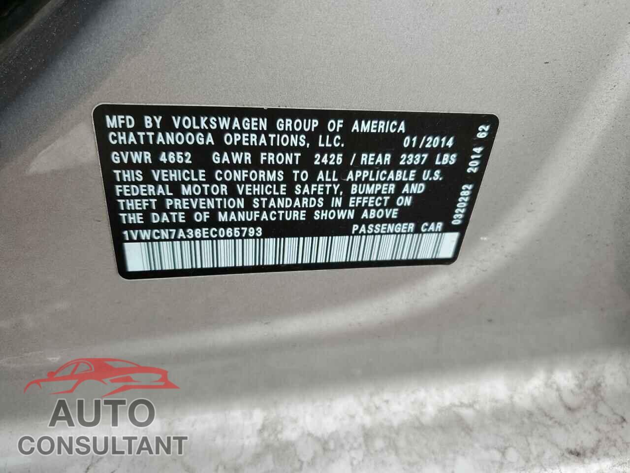 VOLKSWAGEN PASSAT 2014 - 1VWCN7A36EC065793