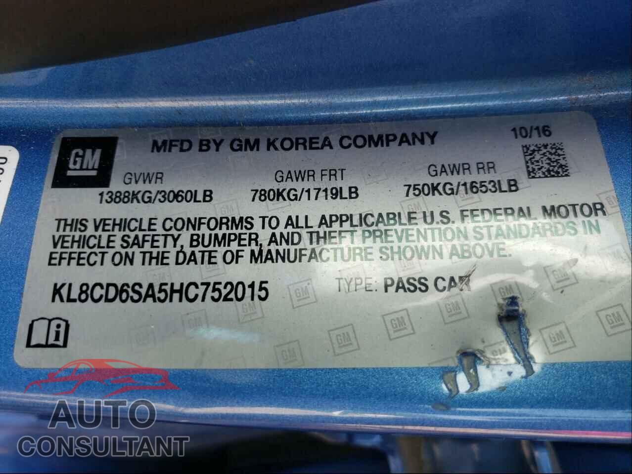 CHEVROLET SPARK 2017 - KL8CD6SA5HC752015