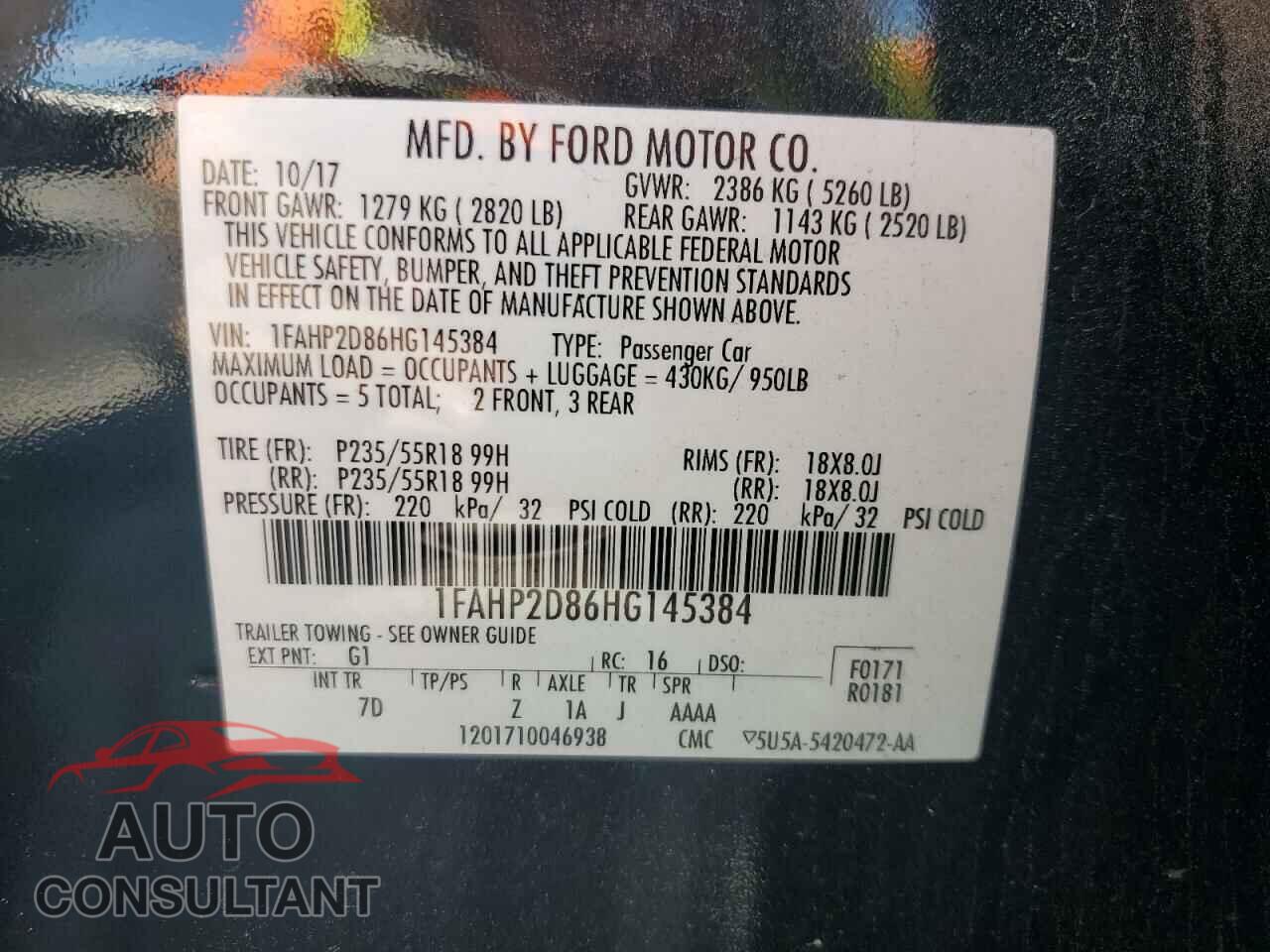 FORD TAURUS 2017 - 1FAHP2D86HG145384