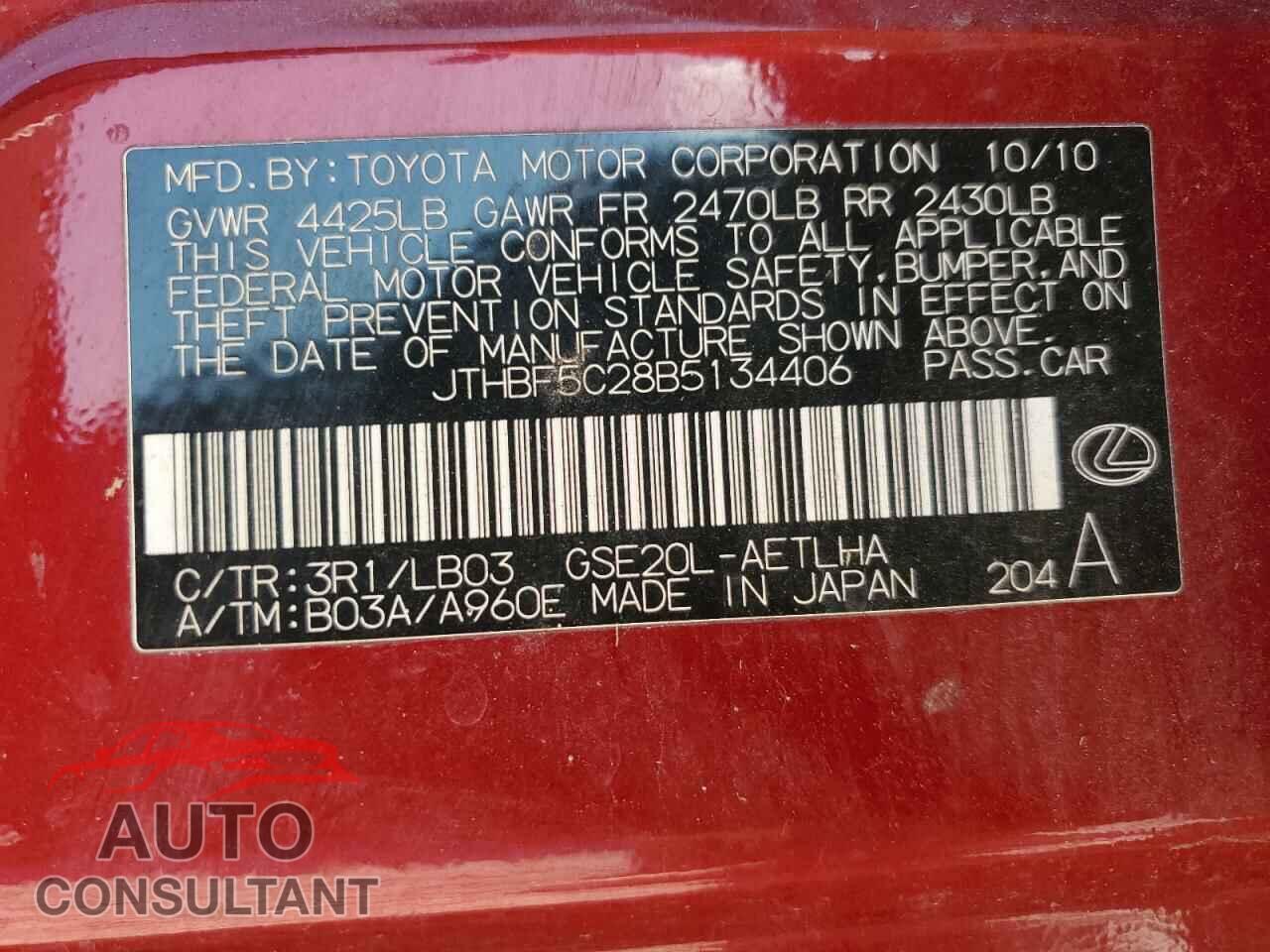 LEXUS IS 2011 - JTHBF5C28B5134406