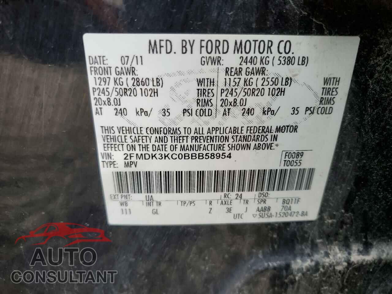 FORD EDGE 2011 - 2FMDK3KC0BBB58954