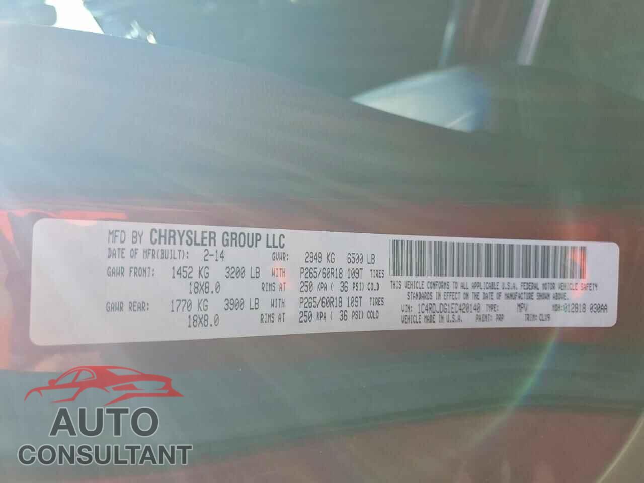 DODGE DURANGO 2014 - 1C4RDJDG1EC420140