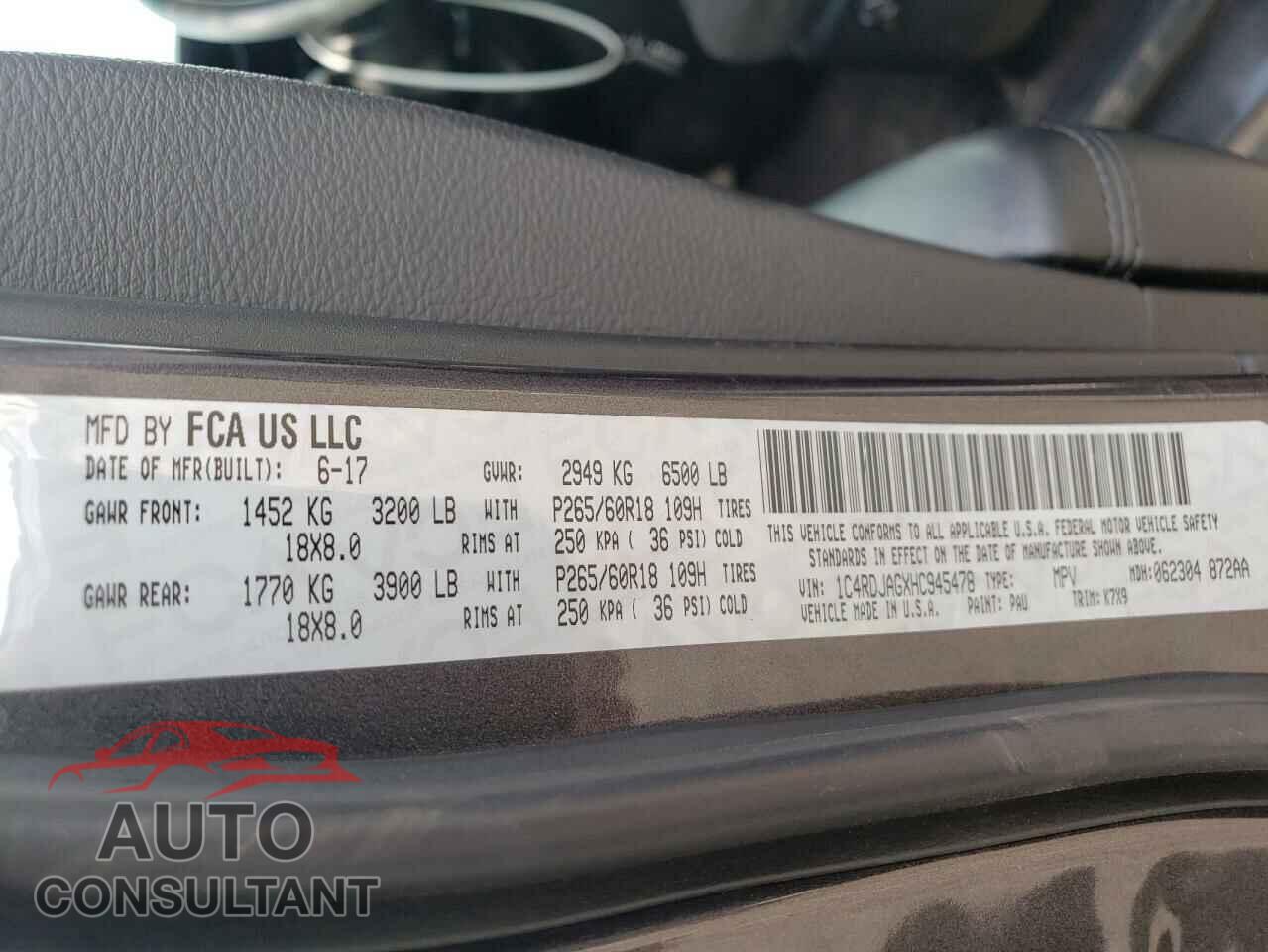 DODGE DURANGO 2017 - 1C4RDJAGXHC945478
